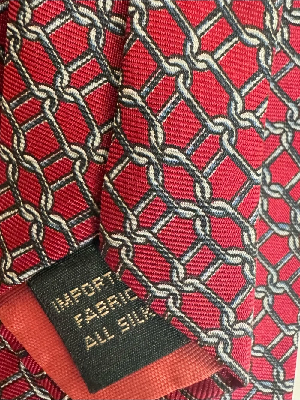 Bert Pulitzer Men's Necktie Red Geometric Chain-Pattern Silk Tie